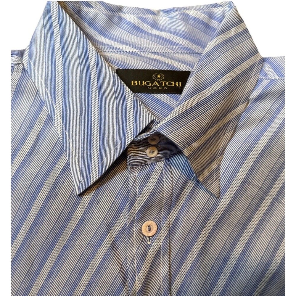 Bugatchi Button Down Shirt Men Striped Long Sleeve Sz XXL Periwinkle Blue (read)